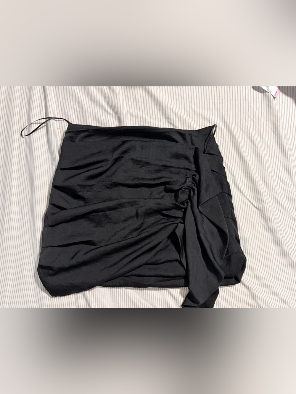Glam Sleek black satin material skirt with ruching